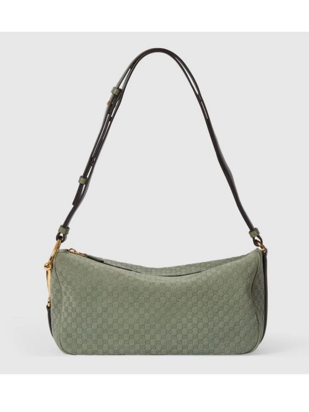 Gucci Olive Green Monogram Suede Shoulder Bag